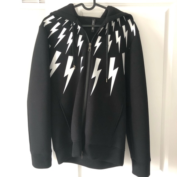 Neil Barrett Black Lightning Bolt Zip Hoodie - Picture 4 of 7